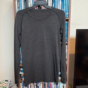 Lululemon Swifty Tech Long Sleeve Heathered Gray Black Crew Neck Top Sz 10